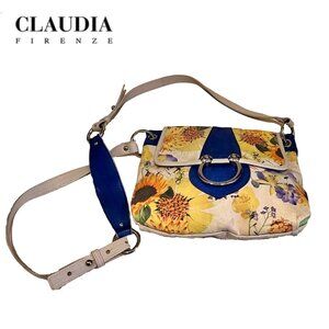 Claudia Firenza Floral Leather Shoulder Bag, EUC